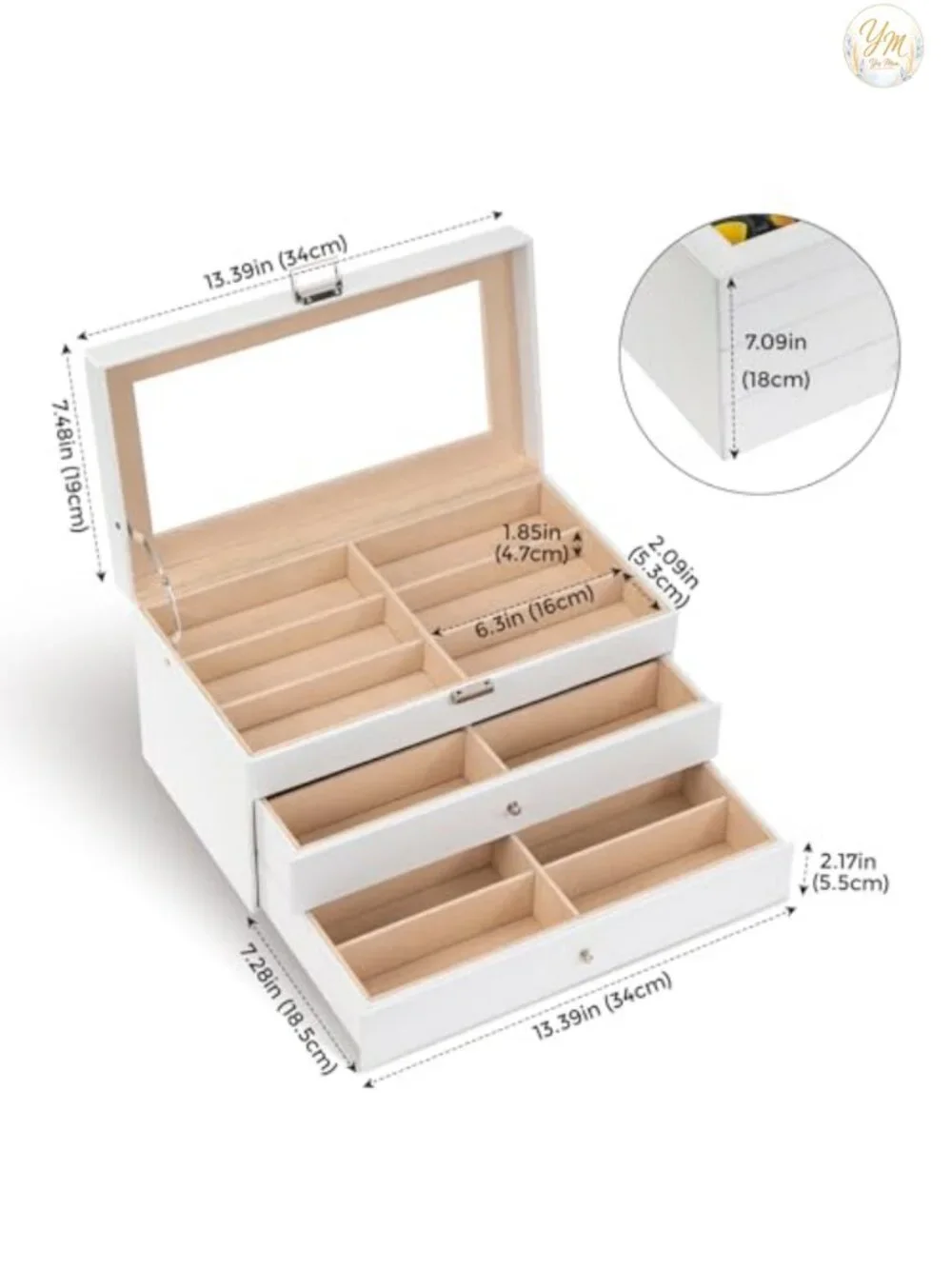 18-Slot Sunglass Storage Organizer with Removable Drawers, PU Leather Box Case
